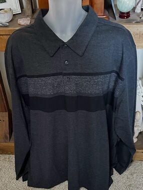 Like new Men'sVan Heusen  Dark Gray Long-Sleeve Polo Shirt with Chest Stripe